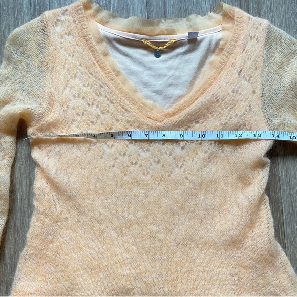 Knitted & Knotted | Anthropologie Alpaca Blend Open Knit Sheer Sleeves Peach - Picture 6 of 12